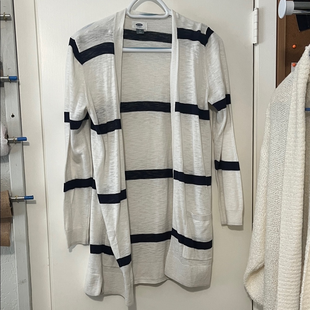 Old Navy Cream and Black Striped Cardigan